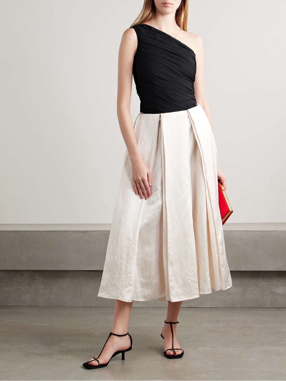 ABADIA Layal One Shoulder Ruched Crepe de Chine Top Size 8 NWT